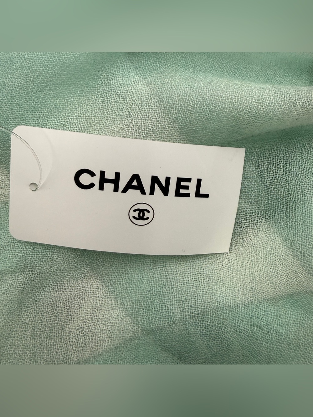 NWT CHANEL Oversized CC Logo Plaid Cashmere Silk Shawl Scarf Mint Green Italy - Picture 16 of 16
